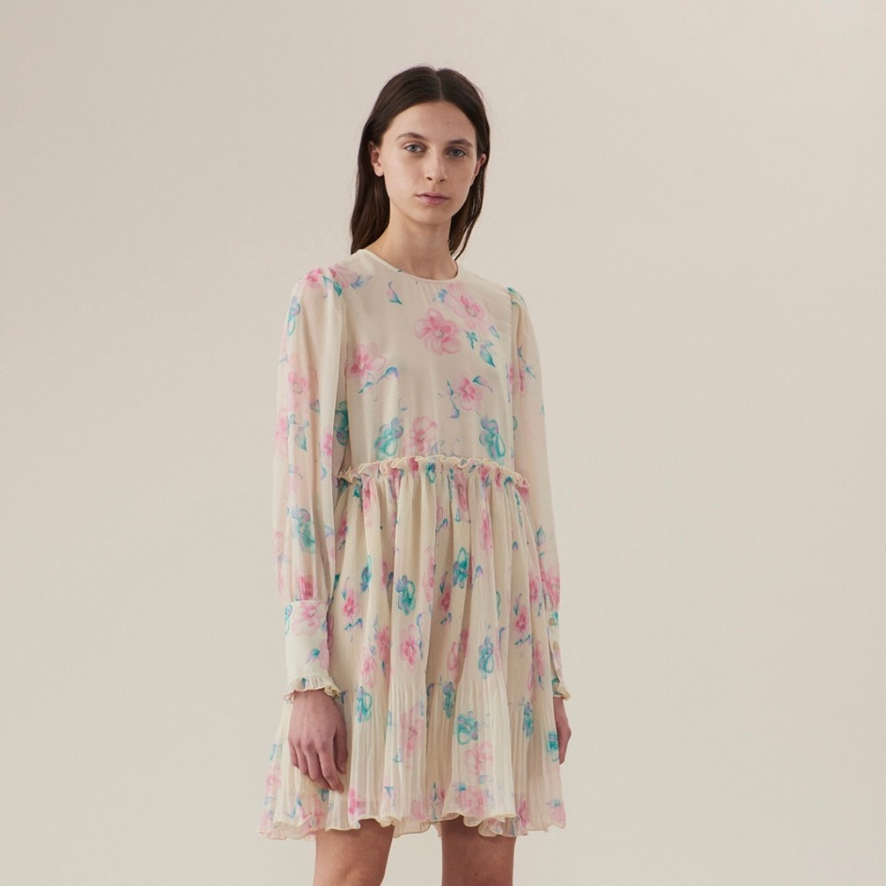 Ganni Pleated Georgette Mini Dress - EU36/US4